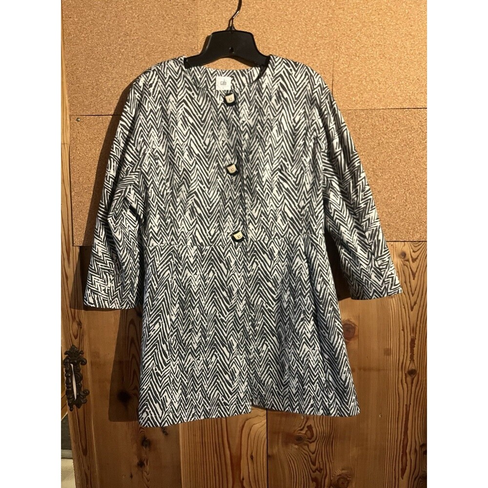 Cabi Womens Jacket Size Large Long Stretch Coat Zig Zag Ponte  Chevron